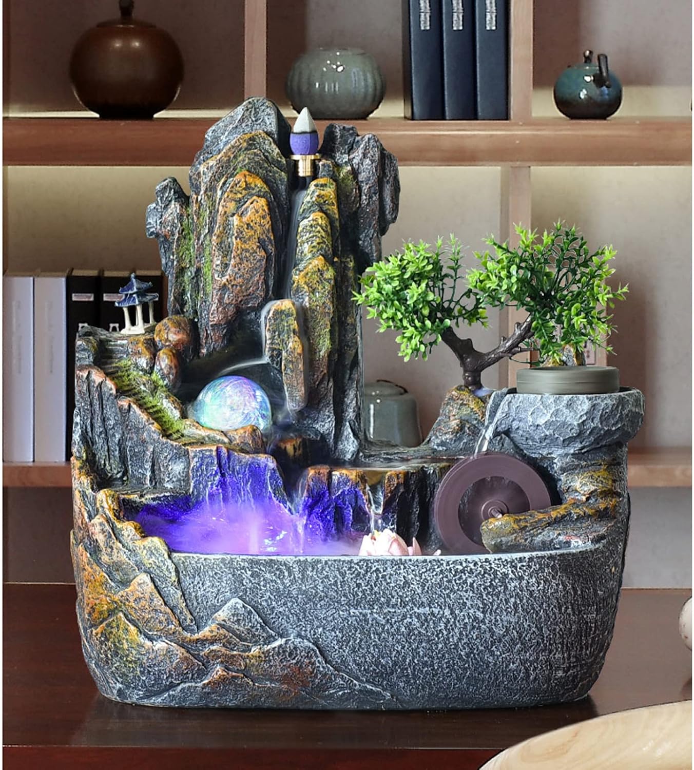 Tabletop Water Fountain Tabletop Water Fountain with Cascading Rock Waterfall and Rockery Stream Zen Meditation Indoor Waterfall Feature with Automatic Pump for Home Office Bedroom Desk Decoration Ind