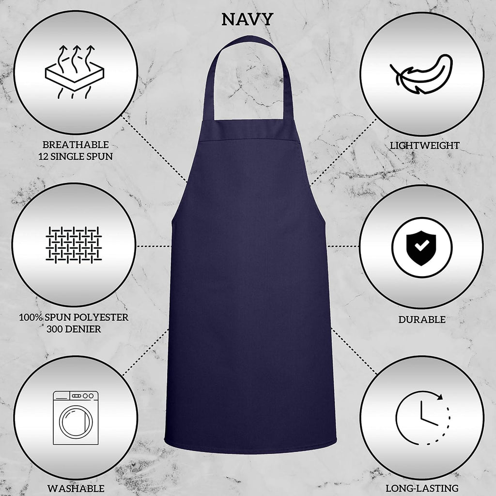 GREEN LIFESTYLE 120 Pack Professional Chef Apron– Grilling Aprons for Men, Waterproof Cooking Apron for BBQ, Work or Restaurant Use, Kitchen Aprons for Women – Navy Blue, No Pockets