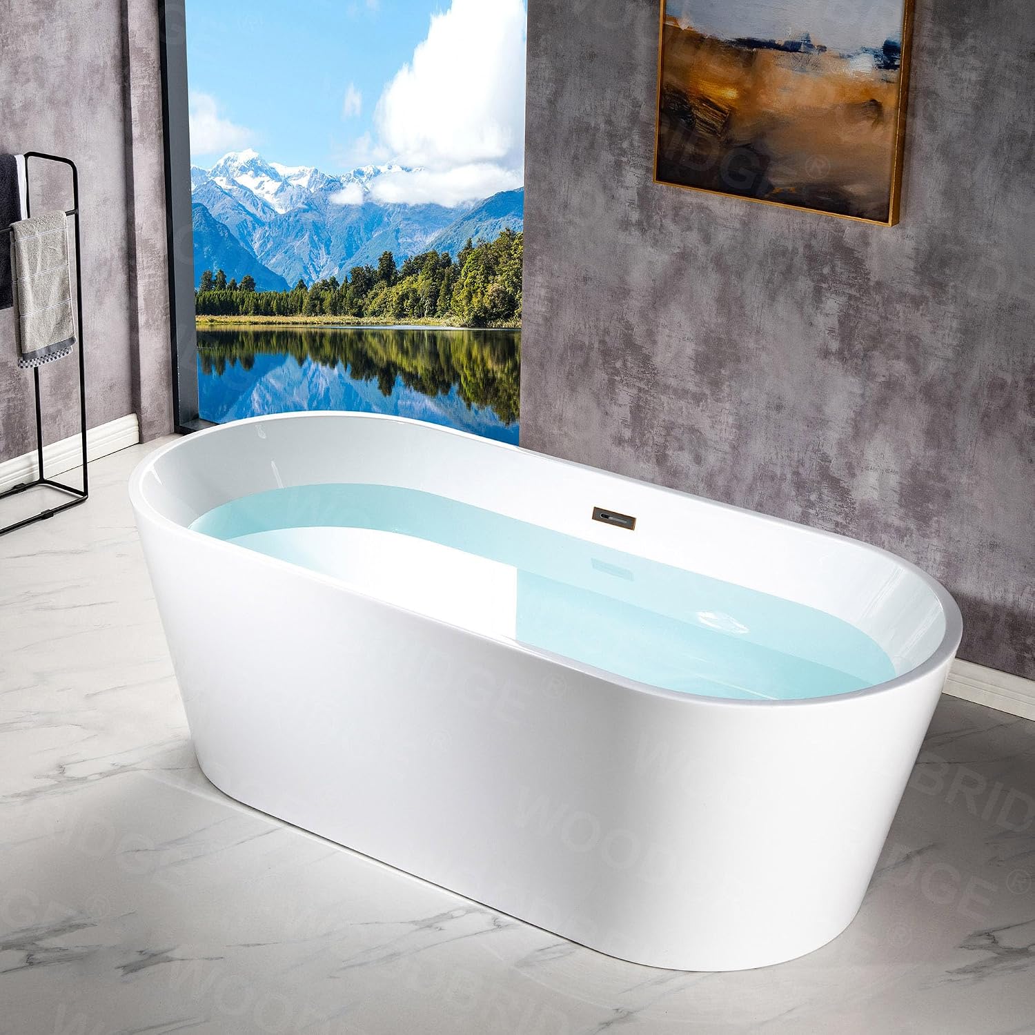 WOODBRIDGE 71' Acrylic Freestanding Bathtub Contemporary Soaking White Tub with Oil-Rubbed Bronze Overflow and Drain,B1701-ORB