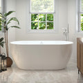 FerdY Nauru 59' Acrylic Freestanding Bathtub, Gracefully Shaped Freestanding Soaking Bathtub with Brushed Nickel Drain & Minimalist Linear Design Overflow, Glossy White, cUPC Certified
