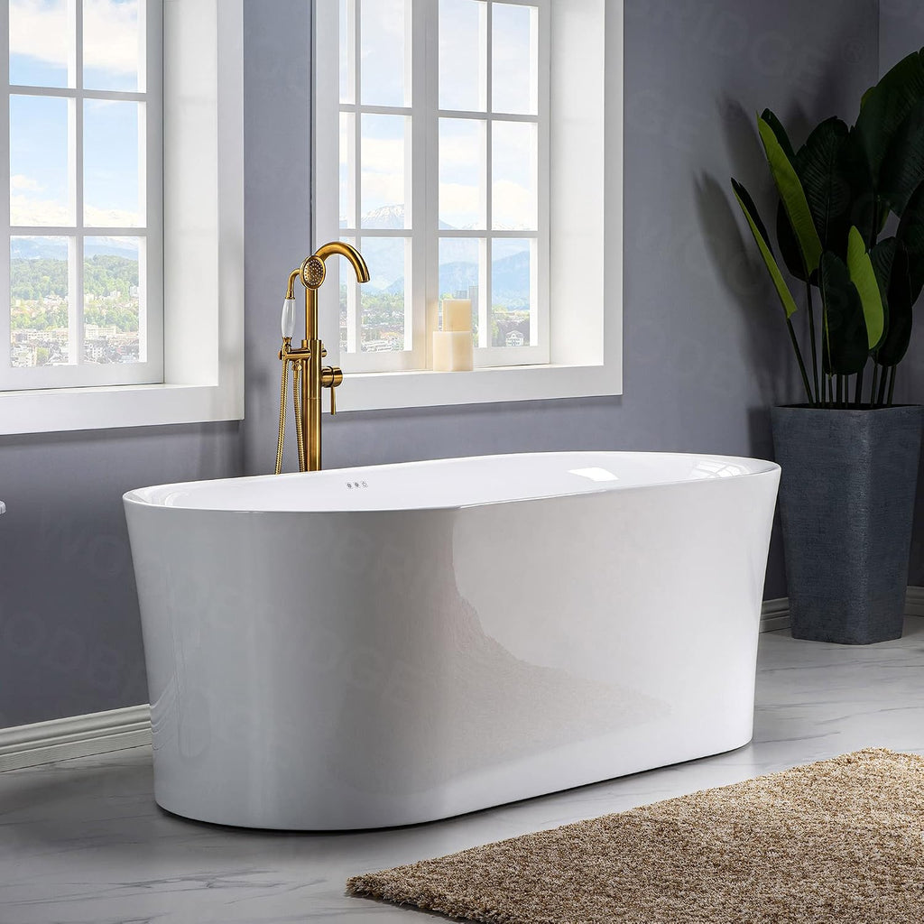 WOODBRIDGE 67' Air Bubble Acrylic Freestanding Bathtub Contemporary Soaking Tub, White Acrylic wirh Matte Black Drain and Overflow,B0101-MB