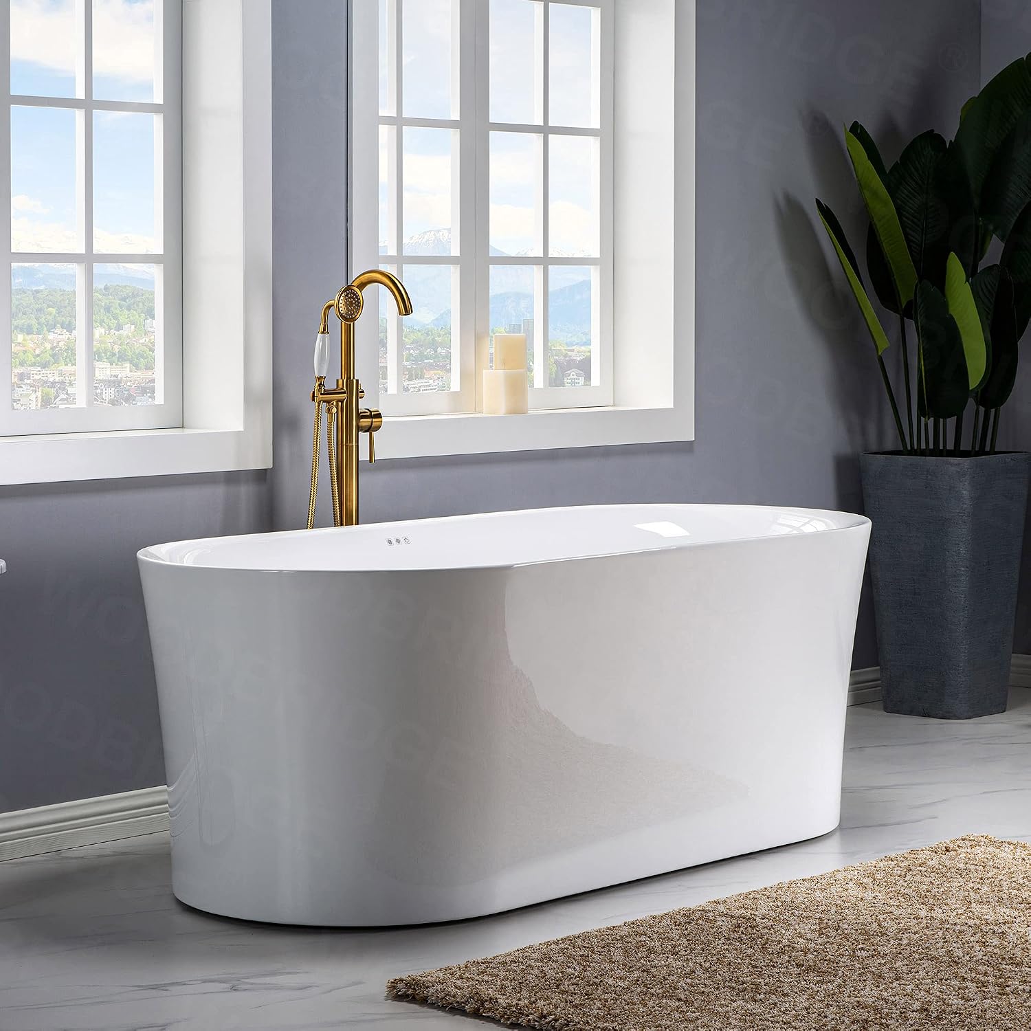 WOODBRIDGE 67' Air Bubble Acrylic Freestanding Bathtub Contemporary Soaking Tub, White Acrylic wirh Oil Rubbed Bronze Drain and Overflow,B0101-ORB