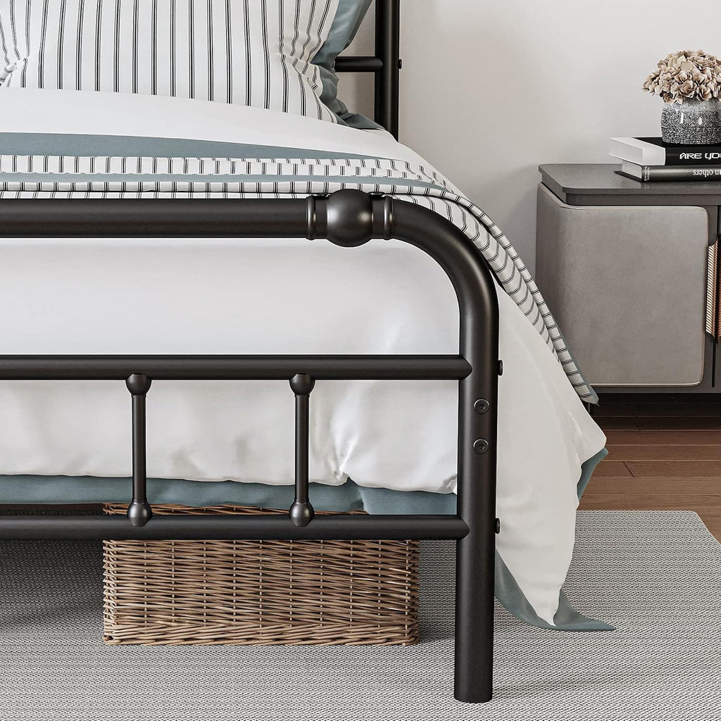 BOSRII Queen Size Bed Frame with Headboard and Footboard, 18 Inches High, 3500 Pounds Heavy Duty Metal Slats Support for Mattress, No Box Spring Needed, Noise-Free, Black