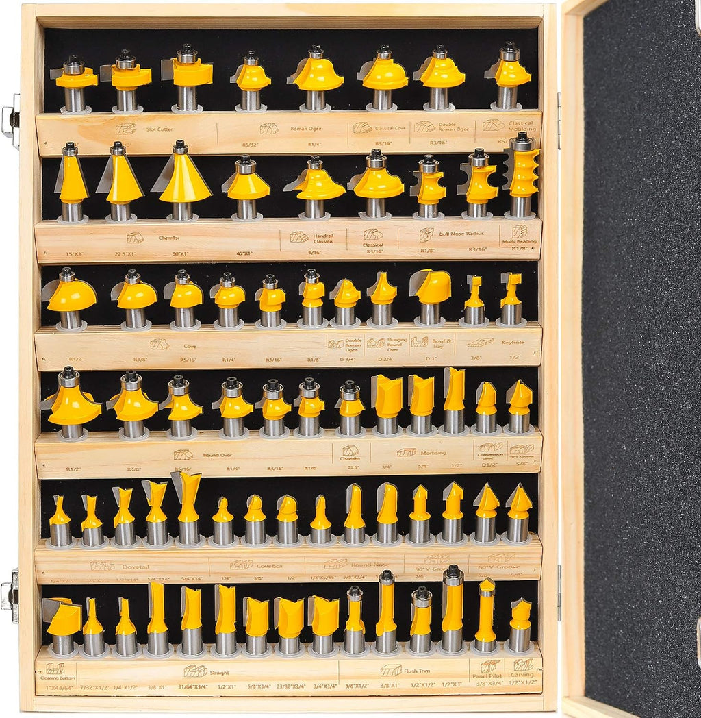 Router Bits Set 1/2 Inch Shank, 70 Piece Router Bit Set, Tungsten Carbide Router Bits Kit for Professional Woodworking