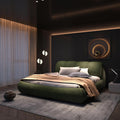 KEIKI Queen Size Upholstered Platform Bed with Oversized Padded Backrest,Thickening Pinewooden Slats and Metal Leg,Green