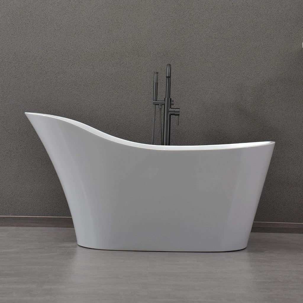WOODBRIDGE 59' Acrylic Freestanding Bathtub Contemporary Soaking White Tub with Oil Rubbed Bronze Overflow and Drain，B0029-ORB-Drain&O