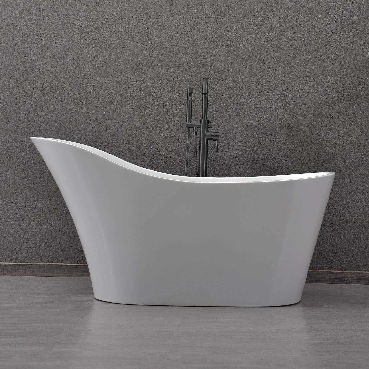 WOODBRIDGE 59' Acrylic Freestanding Bathtub Contemporary Soaking White Tub with Oil Rubbed Bronze Overflow and Drain，B0029-ORB-Drain&O