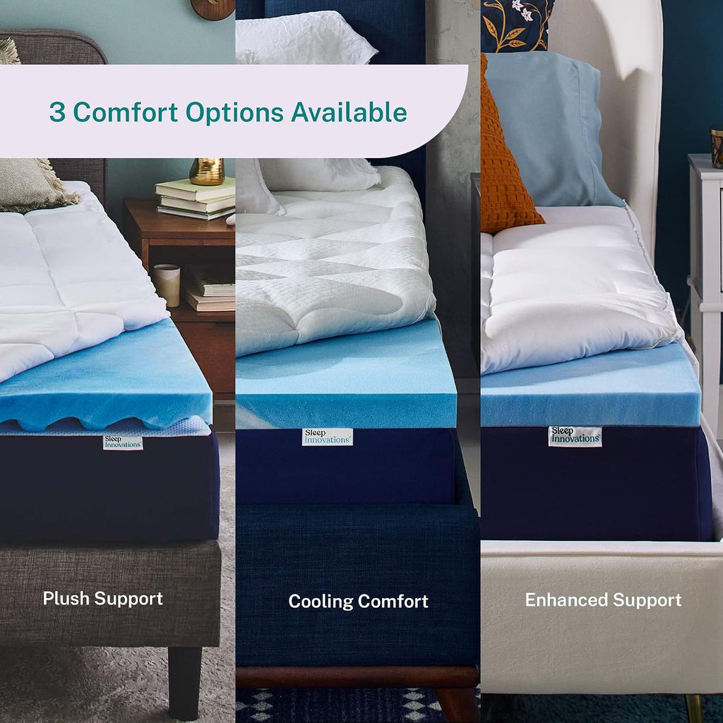Sleep Innovations Dual Layer 4 Inch Memory Foam Mattress Topper, California King Size, Ultra Soft Support, 3 Inch Cooling Gel Memory Foam Plus 1 Inch Fluffy Pillow Top Cover