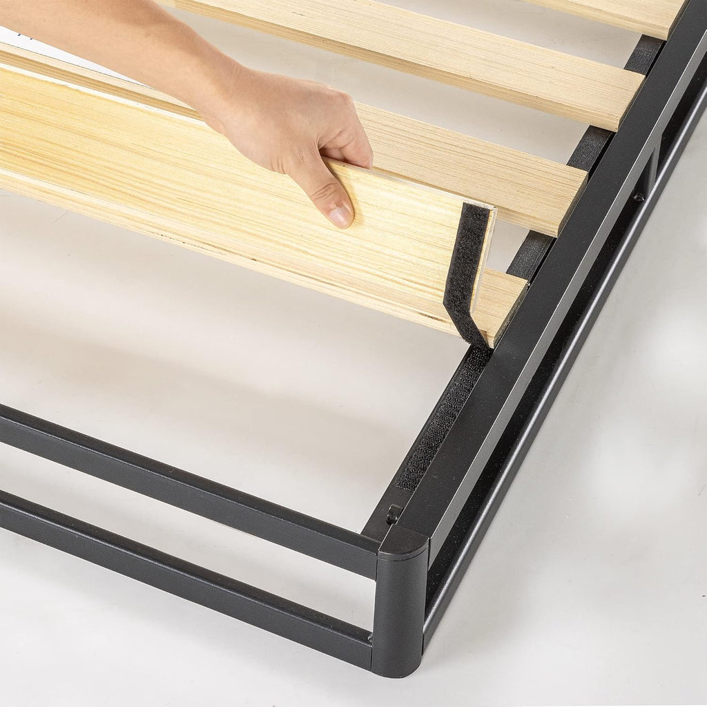 Best Price Mattress 4 Inch Metal Box Spring with Wood Slats, Full, Blue
