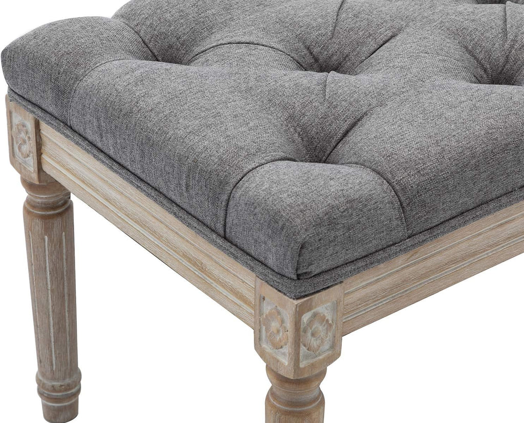 Kmax Tufted Entryway Bench, Upholstered Rustic Ottoman Bench, 31.5' x 15.75' x 15.7' Gray