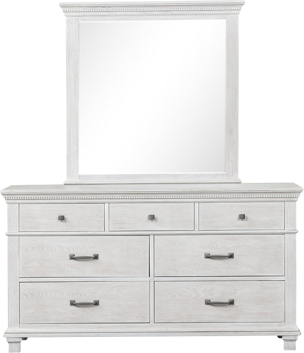 Furniture of America Deborah Modern Solid Wood 5-Piece Bedroom Set with Fabric Headboard, Dentil Molding, Black Square Knob, Felt-Lined Top Drawers, Box Spring Needed, King, Weathered Gray