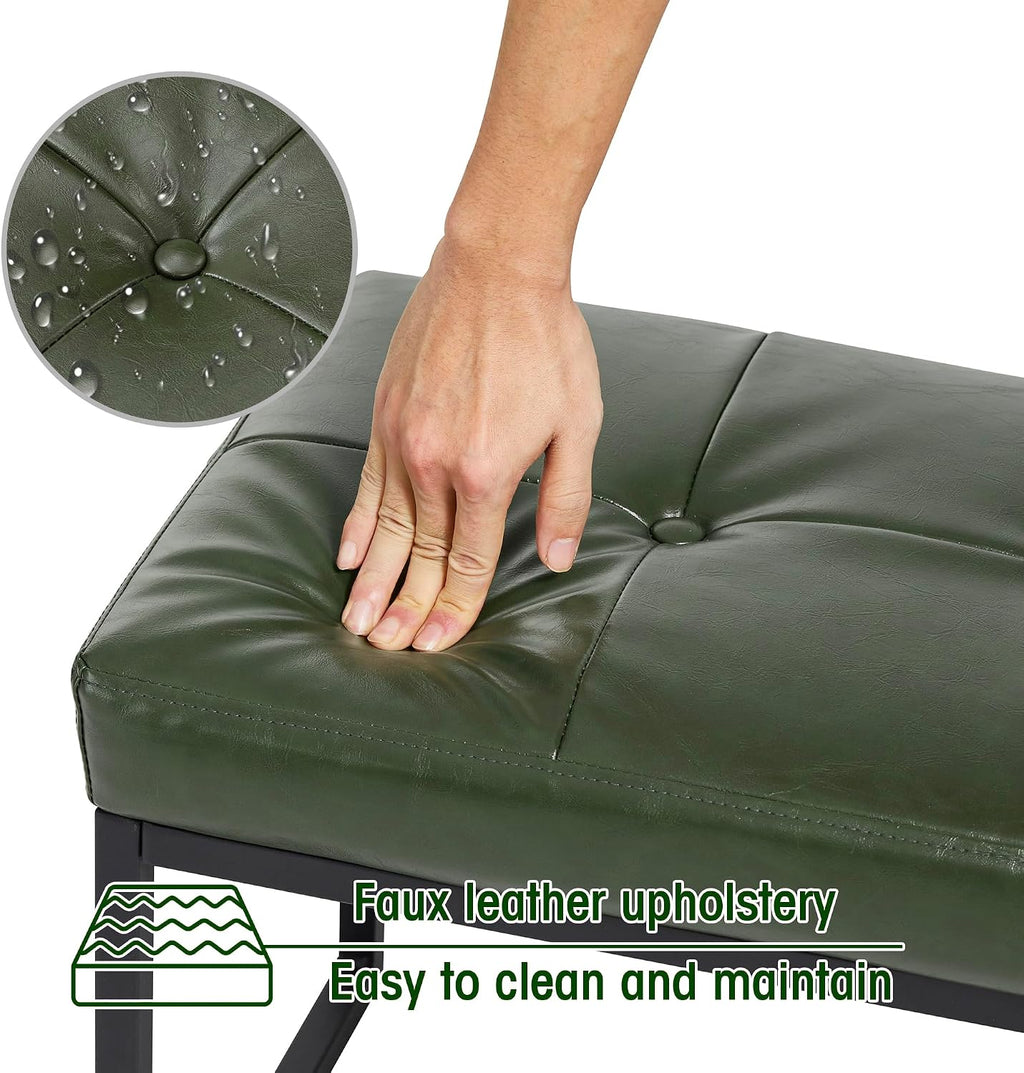 Glitzhome Ottoman Bench Pack of 2, Modern PU Leather Vanity Stools Chairs with Metal Frame, Makeup Stool Padded Foot Rest Stool for Living Room Vanity, Entryway, Bathroom,Green