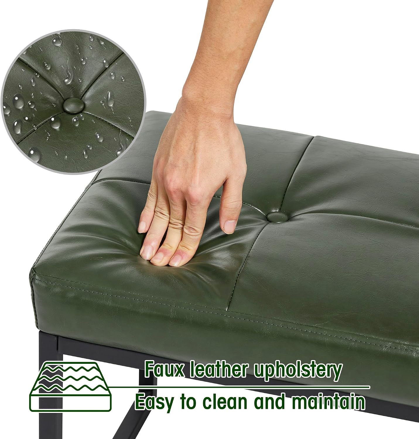 Glitzhome Ottoman Bench Pack of 2, Modern PU Leather Vanity Stools Chairs with Metal Frame, Makeup Stool Padded Foot Rest Stool for Living Room Vanity, Entryway, Bathroom,Green