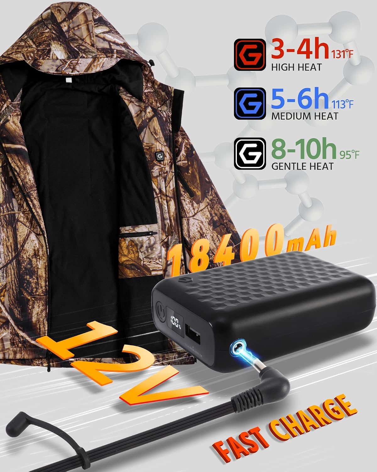 Wulcea Graphene Heated Soft Shell Jacket for Men 12V 18400mAh Large Capacity