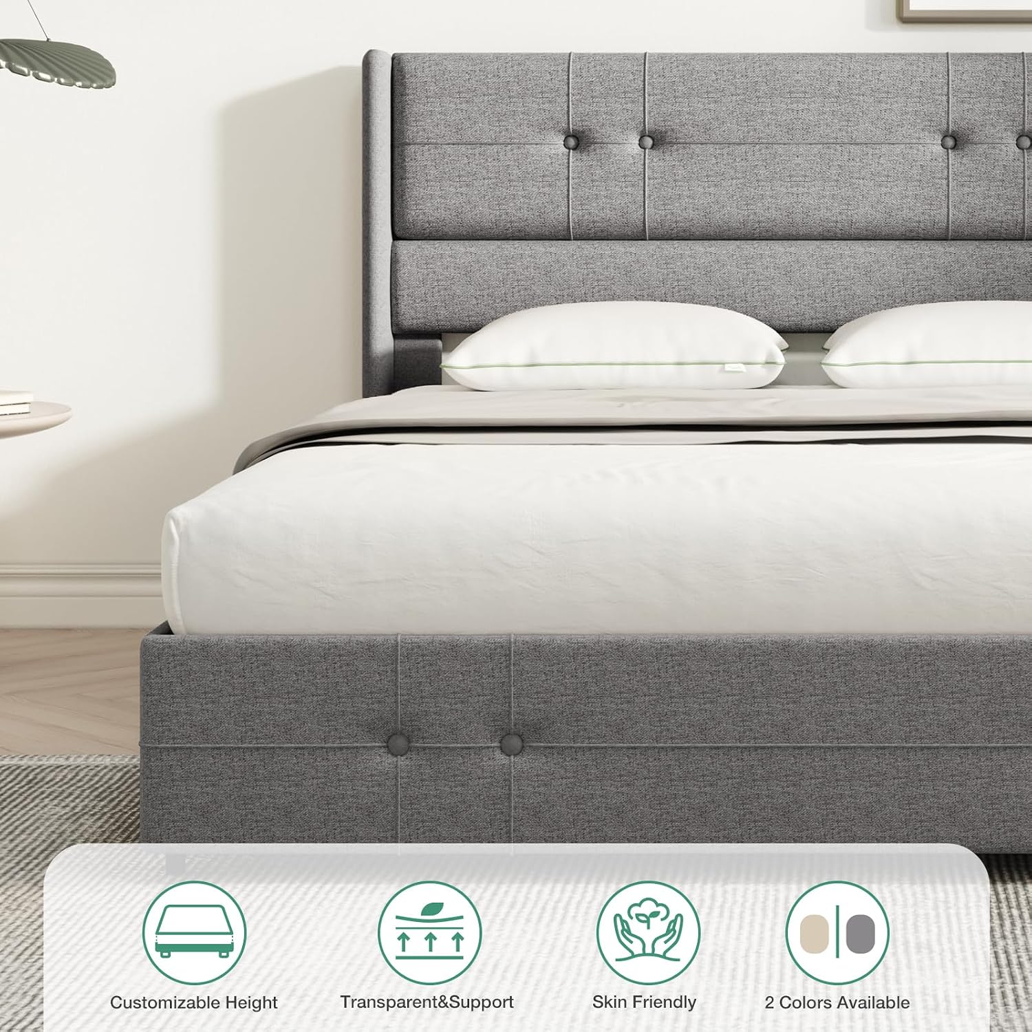 Novilla Upholstered Queen Size Bed Frame Platform with 4 Storage Drawers and Fabric Headboard, Non-Slip and Noise-Free Queen Bed Frame, Strong Wooden Slats, No Box Spring Needed, Grey