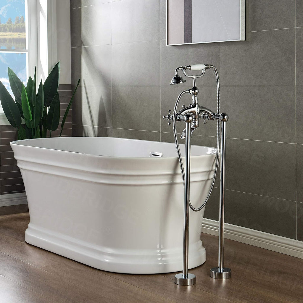 WOODBRIDGE 59'Freestanding White Acylic Soaking Bathtub with White Pillow,Drain and Overflow inChrome,BTA1536 -C-Drain &O+ Pillow