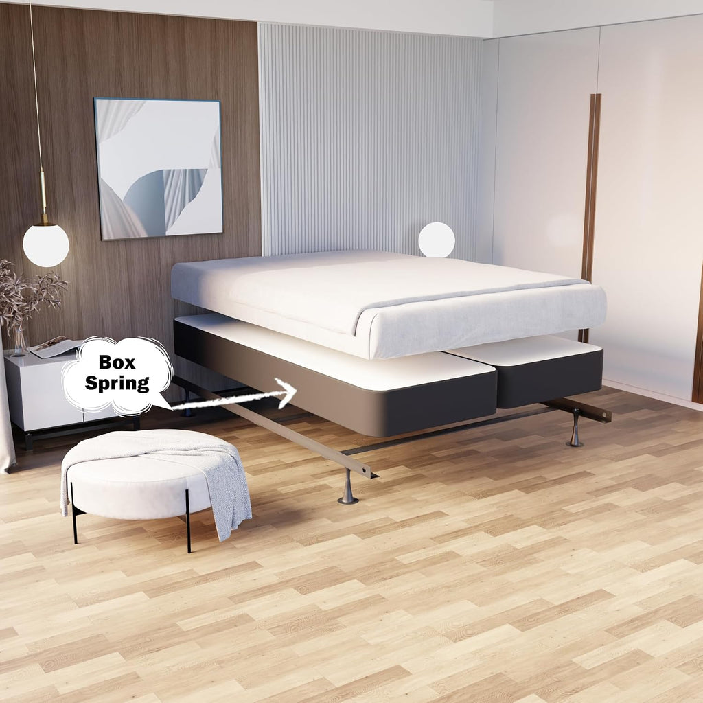 Greaton, Box Spring Bed Base Full Size, 4-Inch Wood Mattress Foundation – Amish Made in USA – Quiet Noise Free, 2-Pieces Under Mattress-Support BoxSpring, Fully Assembled, Gray