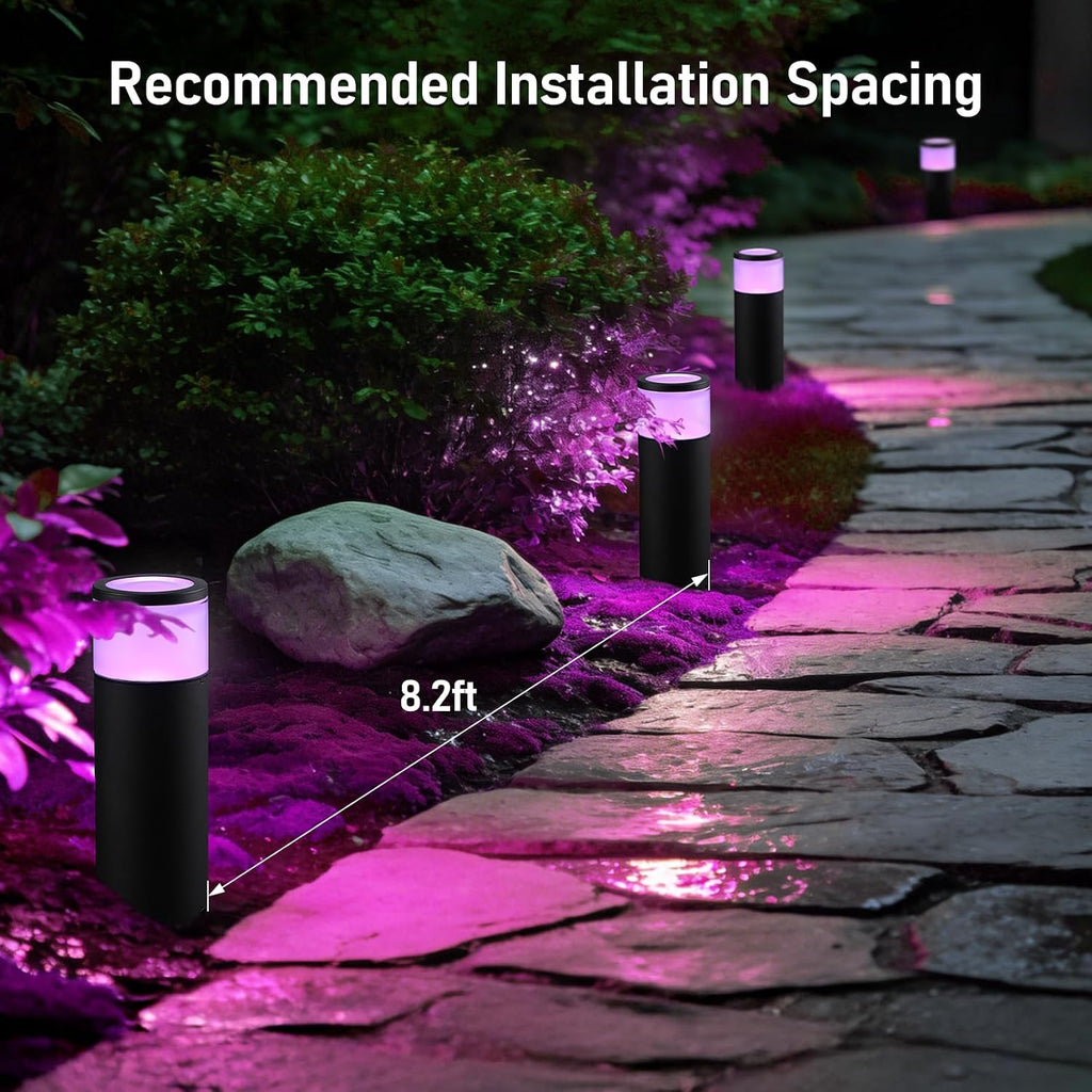 LEONLITE 8-Pack 4.5W LED Landscape Bollard Path Lighting, RGB Low Voltage Landscape Lights, 7 Color Selectable, Outdoor Pathway Light, Die-Cast Aluminum Housing