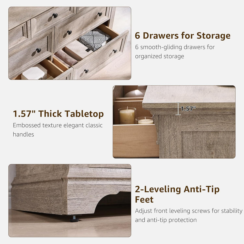 T4TREAM Farmhouse 7 Drawers Dresser for Bedroom, 54' Wide Wood Rustic Chest of Drawers w/Roman Column, Wooden Storage Dressers Organizer for Bedroom, Living Room, Light Rustic Oak