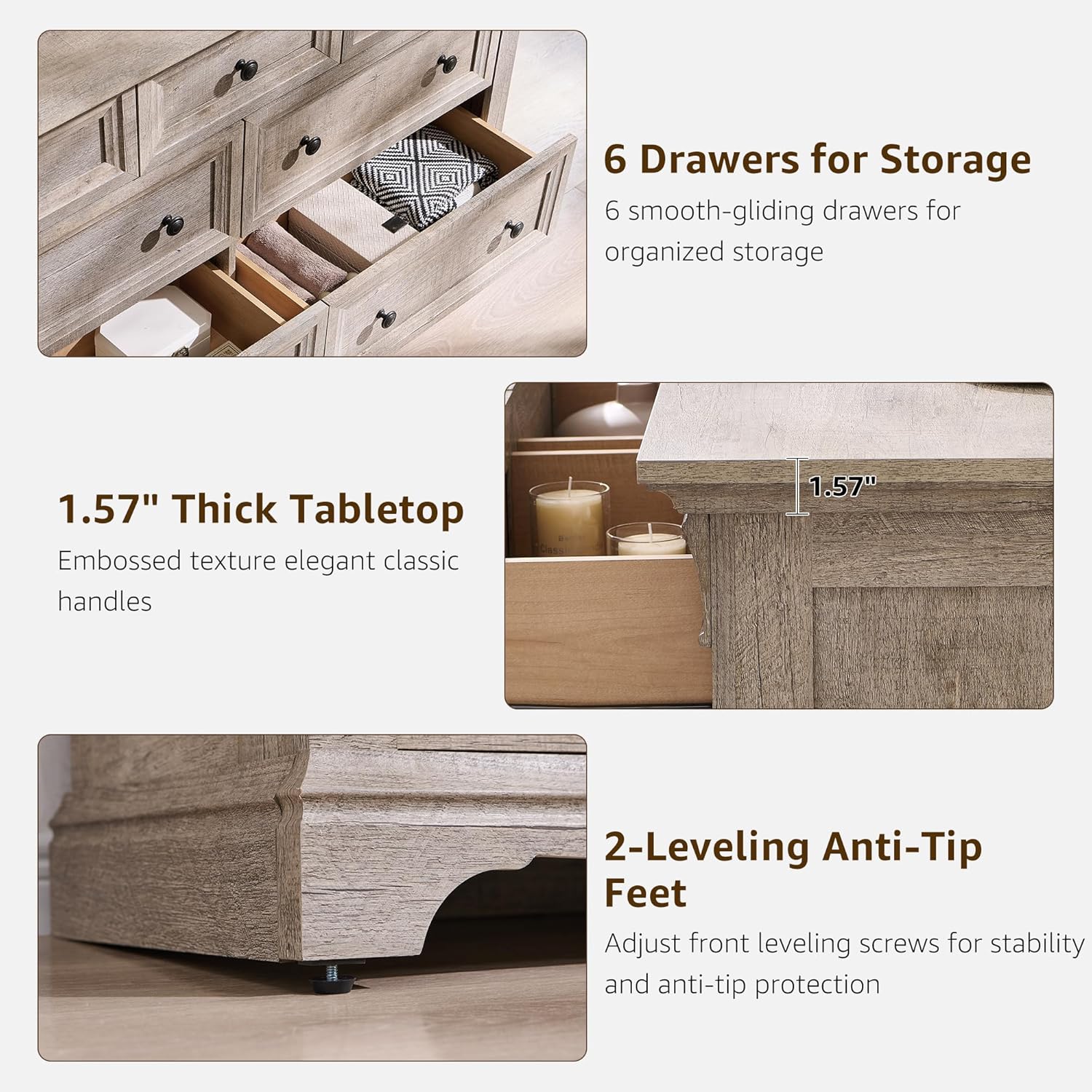 T4TREAM Farmhouse 7 Drawers Dresser for Bedroom, 54' Wide Wood Rustic Chest of Drawers w/Roman Column, Wooden Storage Dressers Organizer for Bedroom, Living Room, Light Rustic Oak