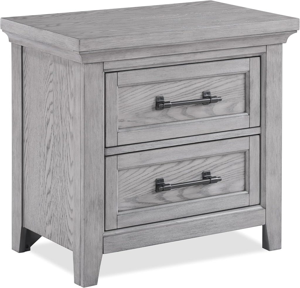 MASARA Rustic King Bed with Nightstand Set, Country Style Bedroom Furniture, Greige Wood Finish