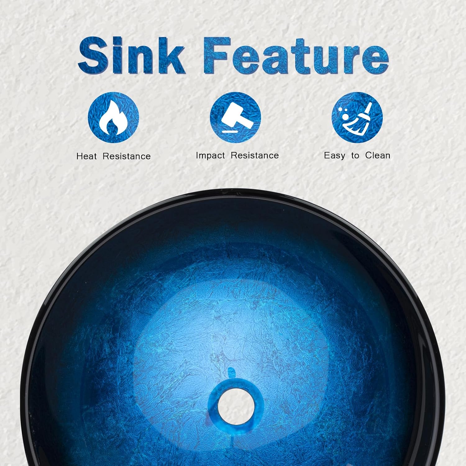 Design Vessel Sink Bathroom Sink above counter Small Vessel Sink Bathroom Sink Bowl Countertop Modern Sinks with faucet and drain combo 16.5' Round Blue New