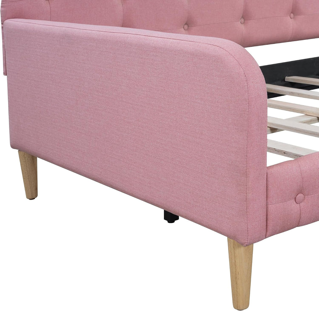Merax 79' Twin Size Linen Upholstered Daybed with 4 Wood Legs, Pink