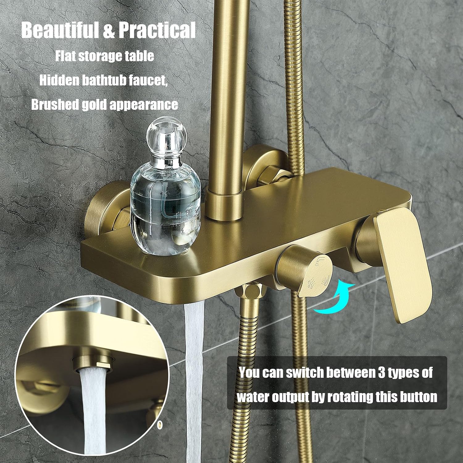 Shower System, 10inch/25cm Round Rain Shower Set, Modern and Simple Shower Faucet Sets Complete, 3 Modes Handheld, Bath Faucet, SUS304 Stainless Steel Valve, Height Adjustable, Durable