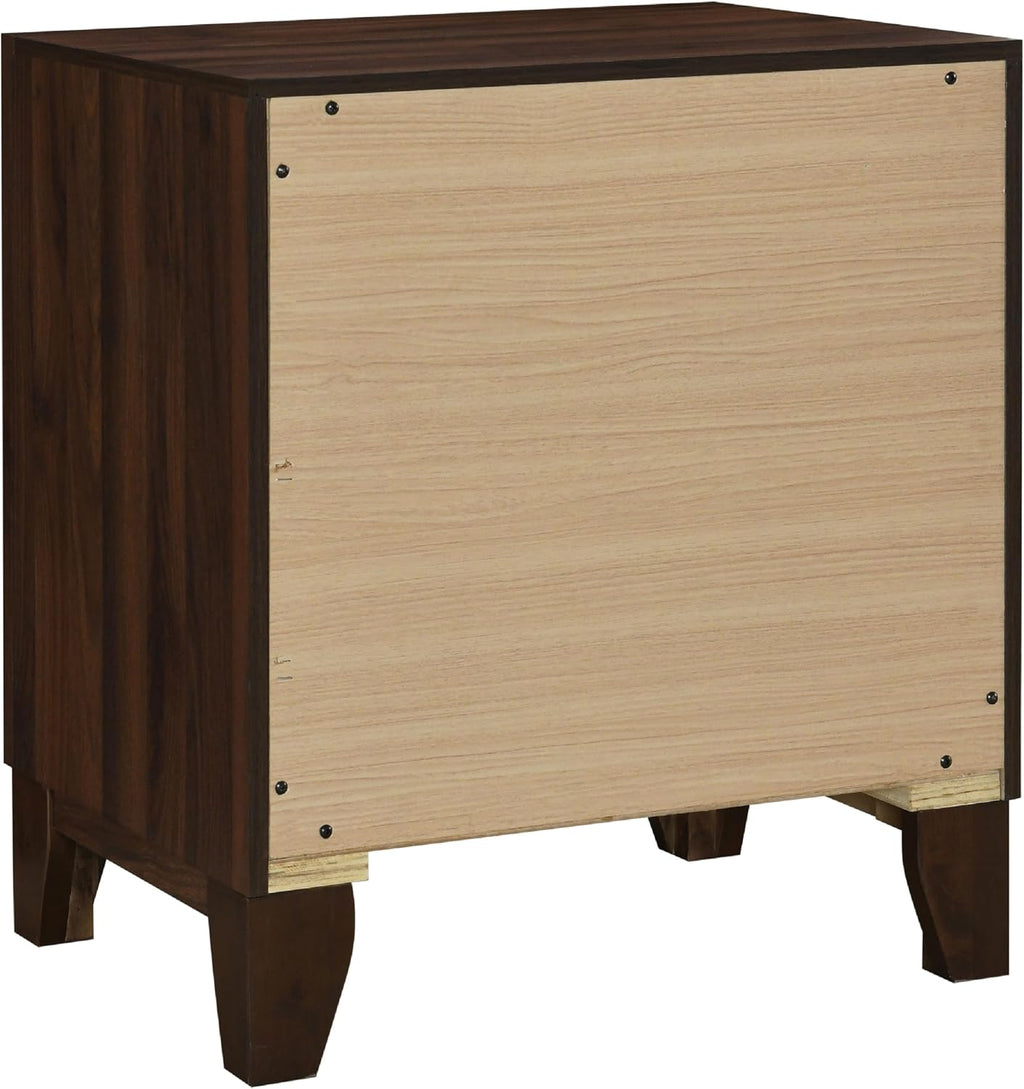 Benzara Yels 4 Piece Queen Bedroom Set, Gray Upholstery, Walnut Brown Wood