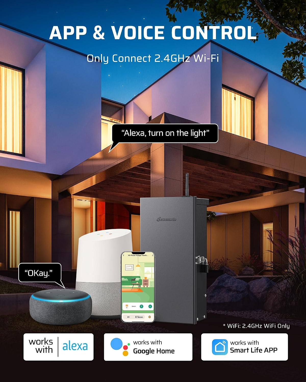 DEWENWILS 300W Low Voltage Landscape Transformer WiFi with 3 Zones, Outdoor Landscape Lighting Transformer, 120V AC to 12/14V AC, Compatible with Alexa & Google Assistant, FCC Listed