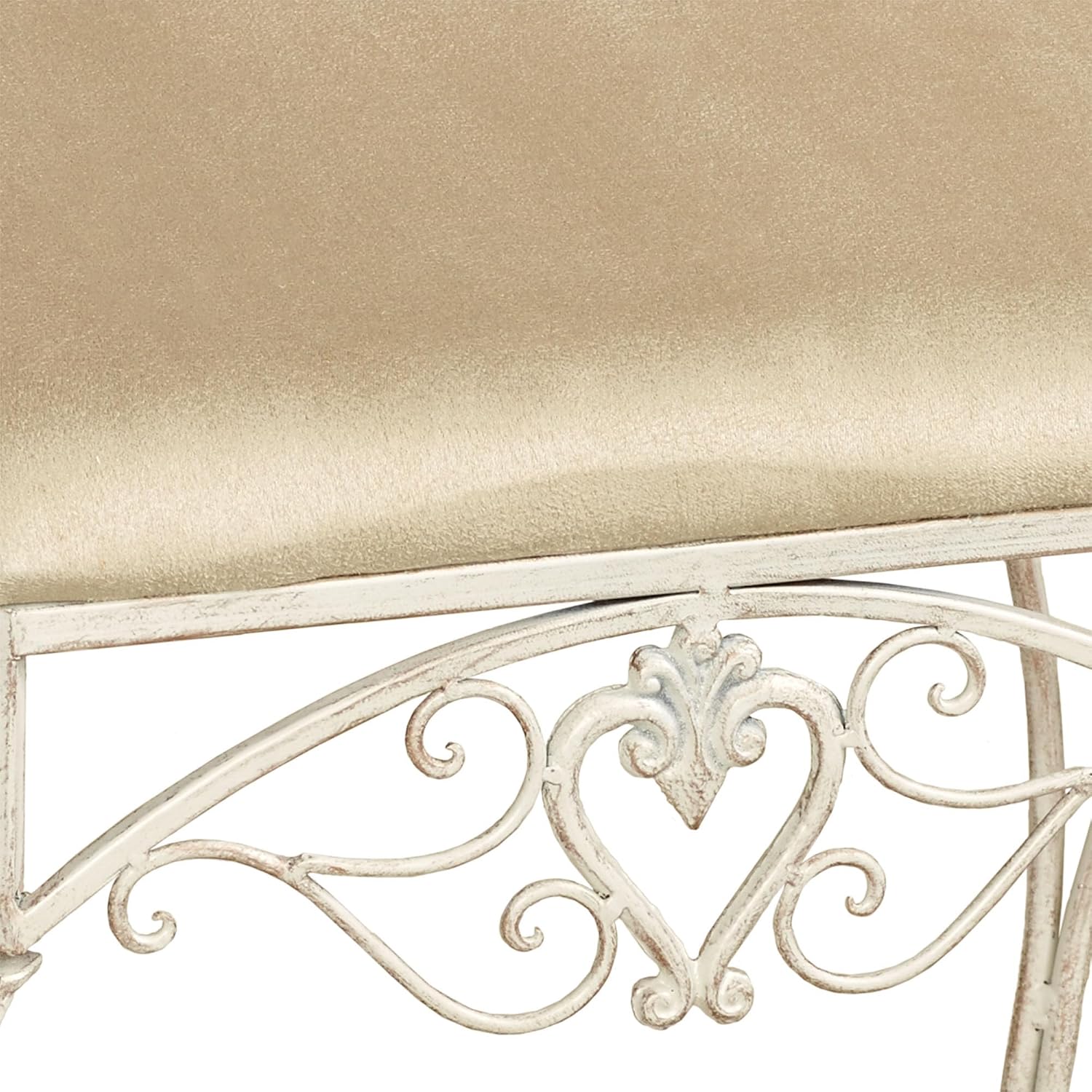 Touch of Class Aldabella Traditional Upholstered Vanity Bench | Creamy Gold | Cushion is Polyester | Handcrafted Metal | Chairs for Makeup, Bathroom | Elegant Accent Furniture