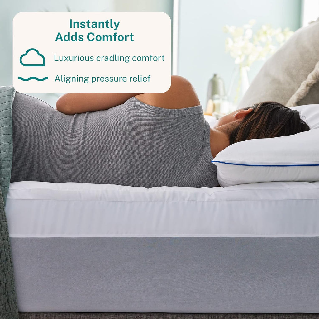 Sleep Innovations Dual Layer 4 Inch Memory Foam Mattress Topper, California King Size, Ultra Soft Support, 3 Inch Cooling Gel Memory Foam Plus 1 Inch Fluffy Pillow Top Cover