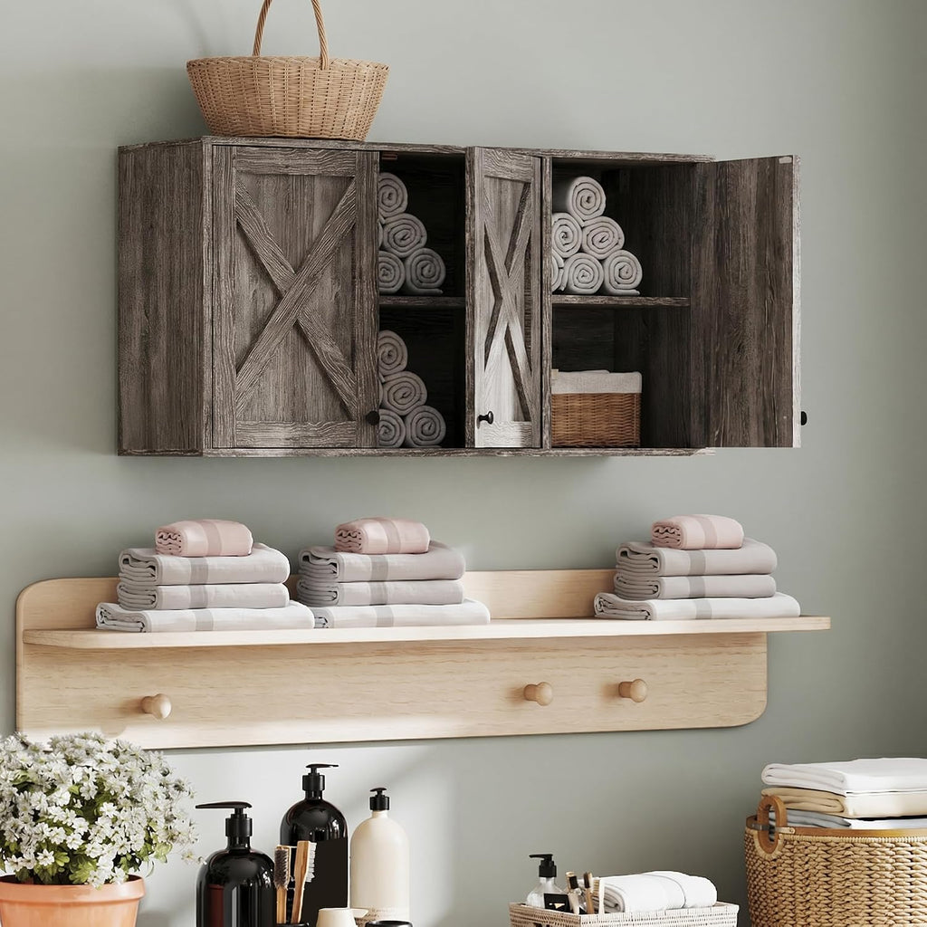 YOURLITE Laundry Cabinet, Medicine Cabinet, Bathroom Kitchen Storage Wall Mounted Farmhouse Organizer with Shelves Over Toilet, 36' Wide, Grey