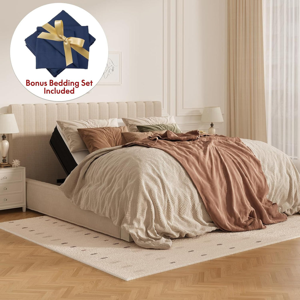 FLEXISPOT Queen Size Adjustable Bed Frame with 12 Inch Gel Memory Foam Mattress, Massage, Viscose from Bamboo, Zero Gravity, Medium Firm, 750 Ibs,Bonus 4-Piece Queen Sheet Set Included.