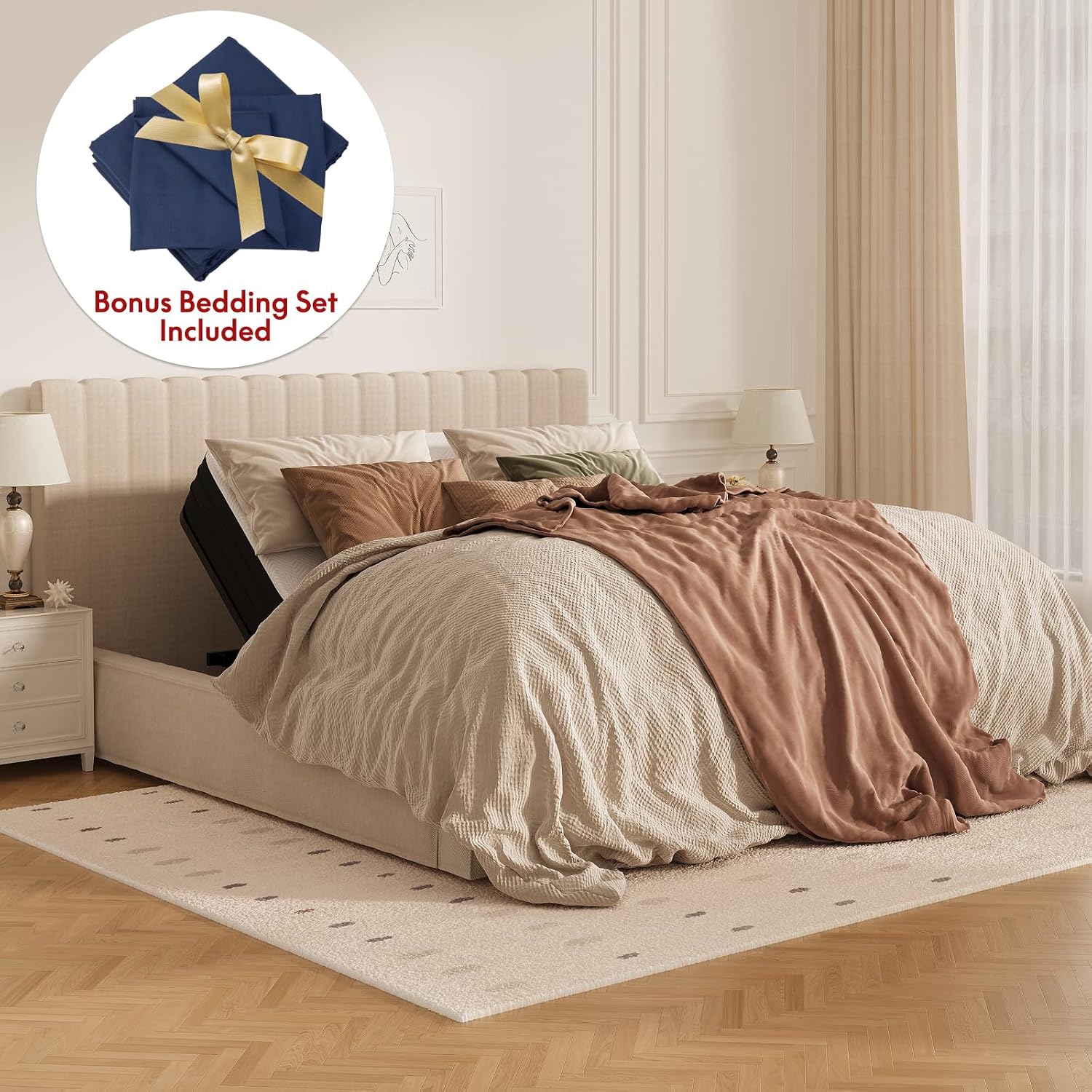 FLEXISPOT Queen Size Adjustable Bed Frame with 12 Inch Gel Memory Foam Mattress, Massage, Viscose from Bamboo, Zero Gravity, Medium Firm, 750 Ibs,Bonus 4-Piece Queen Sheet Set Included.