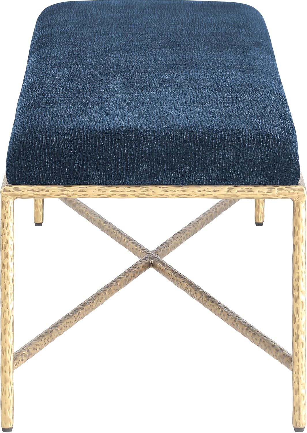 Meridian Furniture 22064Navy Valley Collection Modern | Contemporary Bench with Soft Navy Chenille Fabric, Brushed Brass Forged Iron Metal Legs and Frame, 54' W x 18' D x 18' H, Navy