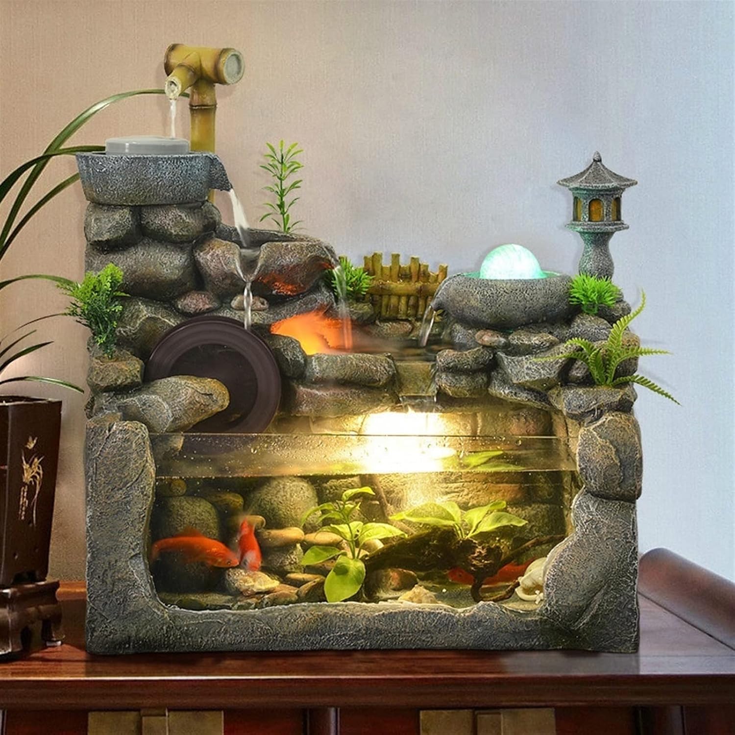 Desktop Fountain Tabletop Fountain Rockery Fountain Living Room Office Desktop Humidifier Waterscape Ornament Bedroom Desktop Fish Tank Waterfall Fountain