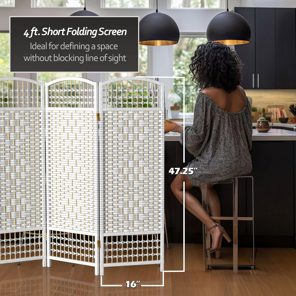 4 ft. Short Fiber Weave Folding Screen - White - 4 Panels