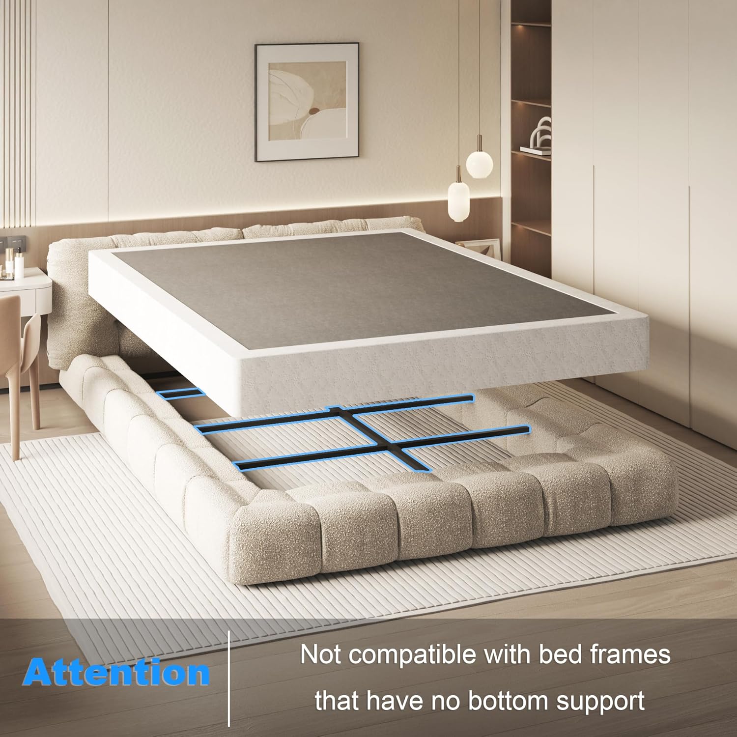 NHODIR King Box Spring, 8 Inch Box Springs King Size Bed Base,Black Heavy Duty Metal Mattress Foundation with Cover, Noise Free,Easy Assembly