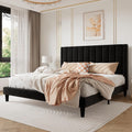 SHA CERLIN King Bed Frame/Velvet Upholstered Platform Bed Frame with Headboard/Strong Wood Slats Support/Mattress Foundation/No Box Spring Needed - Black