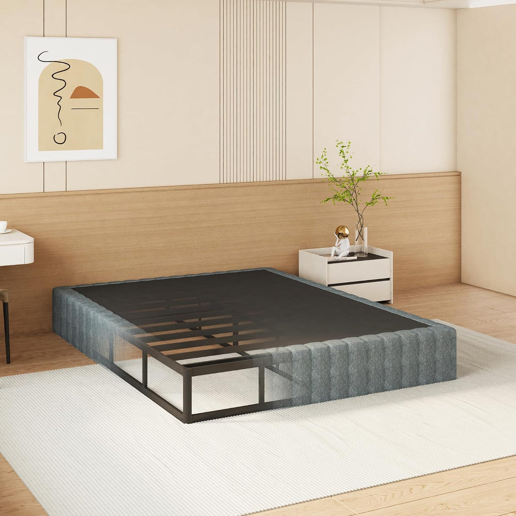 NHODIR 9 Inch Box Spring Full Size Bed Base, Heavy Duty Metal Full Mattress Foundation with Upholstered Fabric Cover, Easy Assembly, Black