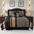 Bedduvit Luxury 7 Piece King Comforter Set - Vintage Elegant Floral Jacquard Black and Gold Bed in Bag King, Chic Stripe Botanical Patchwork Thick Bedding Set with Bed Skirt, Decorative Pillows, Shams
