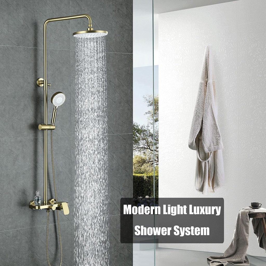 Shower System, 10inch/25cm Round Rain Shower Set, Modern and Simple Shower Faucet Sets Complete, 3 Modes Handheld, Bath Faucet, SUS304 Stainless Steel Valve, Height Adjustable, Durable