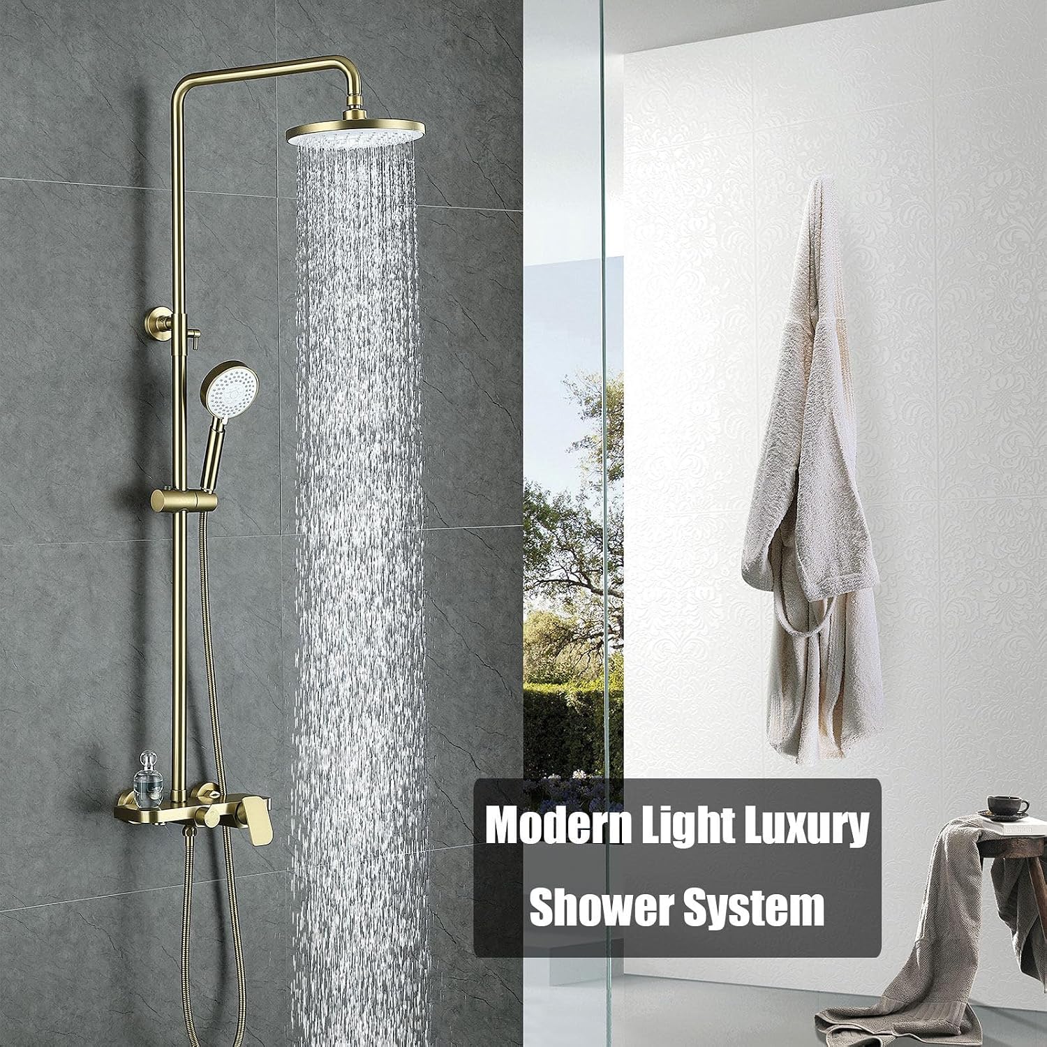 Shower System, 10inch/25cm Round Rain Shower Set, Modern and Simple Shower Faucet Sets Complete, 3 Modes Handheld, Bath Faucet, SUS304 Stainless Steel Valve, Height Adjustable, Durable
