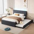 Ball & Cast Full Size Upholstered Platform Bed with Remote Control Intelligence Led Lights App and Trundle,Wood Bed Frame w/Charging Station Headboard & Eva Silent Strip,Bebframe for Apartment,Gray