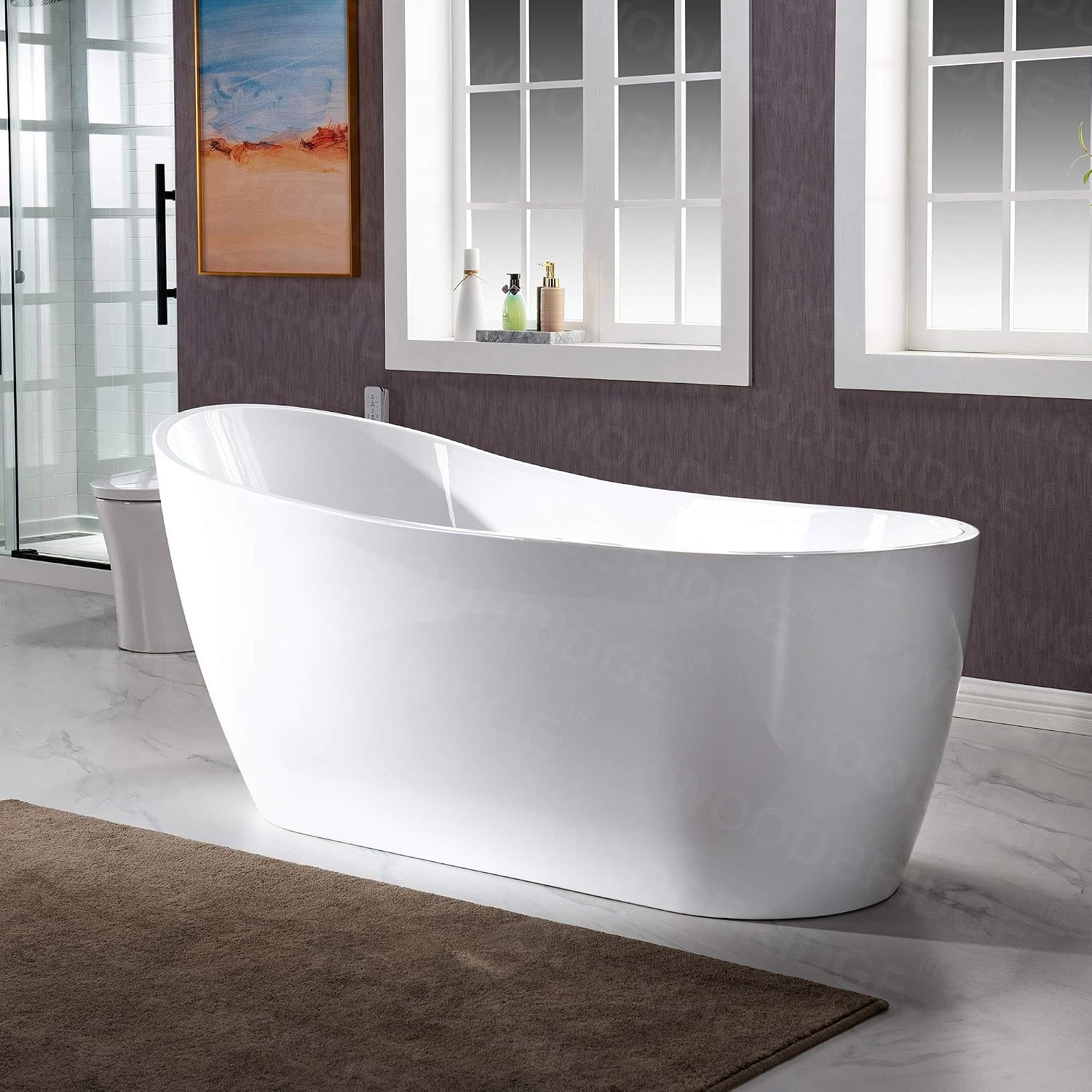WOODBRIDGE 67' Freestanding Acylic Soaking Bathtub with White, Drain and Overflow inORB,BTA1508-ORB-Drain &O+ Pillow, Oil Rubbed Bronze