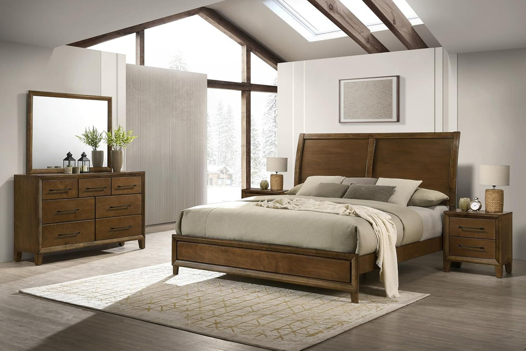 New Classic Furniture Ballard 5-Piece Wood King Bedroom Set with 2-Nightstands, Walnut Brown