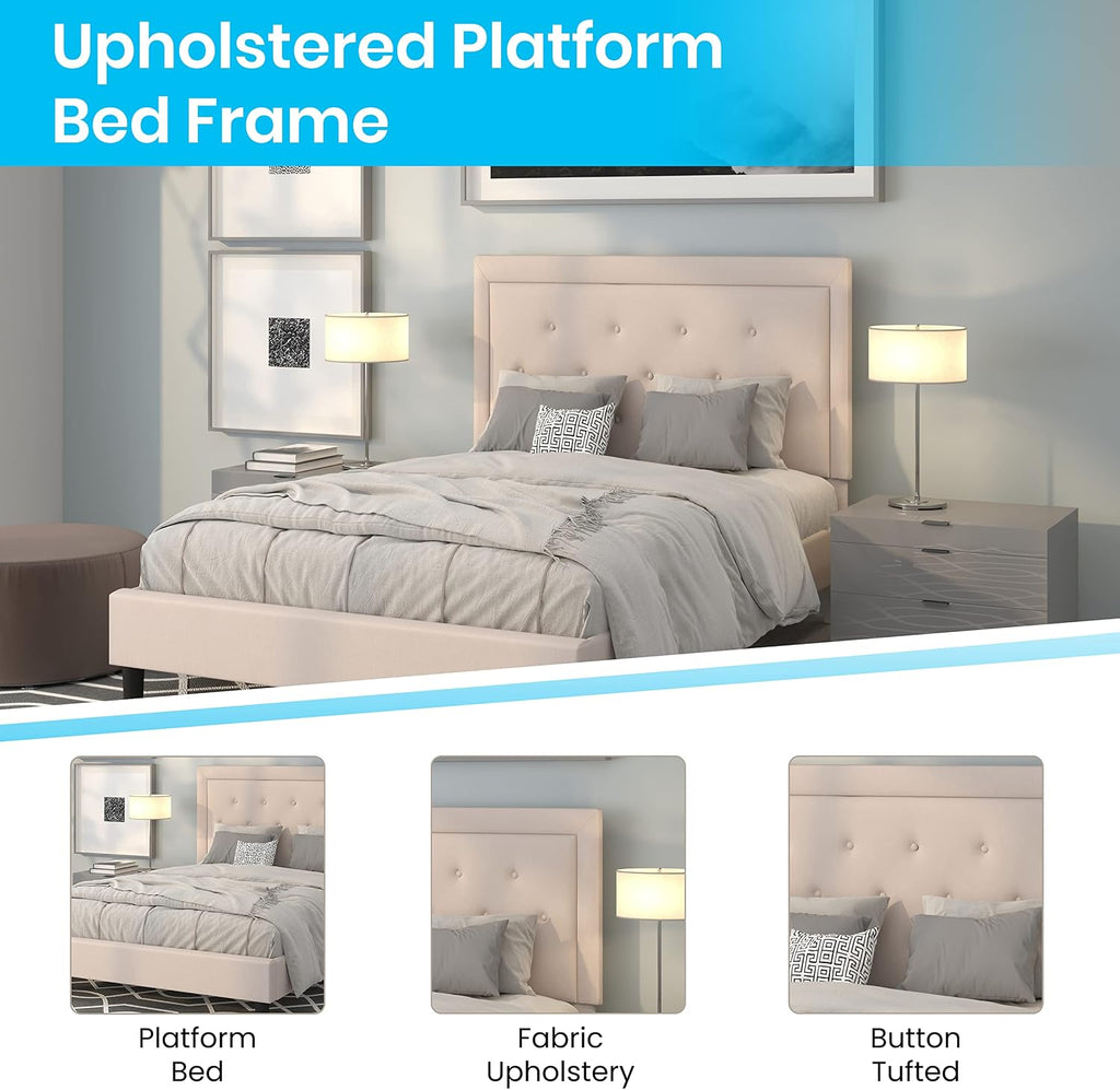 Flash Furniture Roxbury Full Size Tufted Upholstered Platform Bed in Beige Fabric