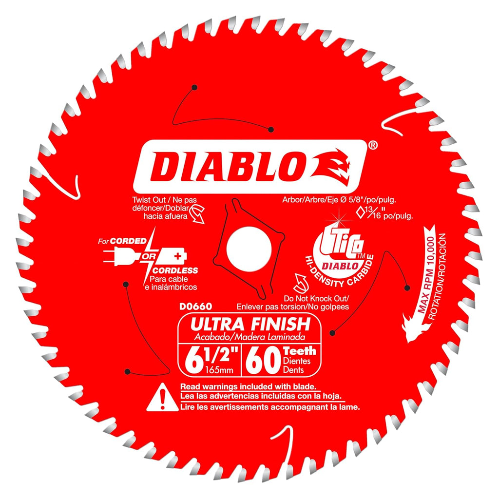 Diablo Ultra Finish Saw Blade for Wood - 6-1/2' x 60-Teeth, Tico Carbide - 10-Pack - D0660A