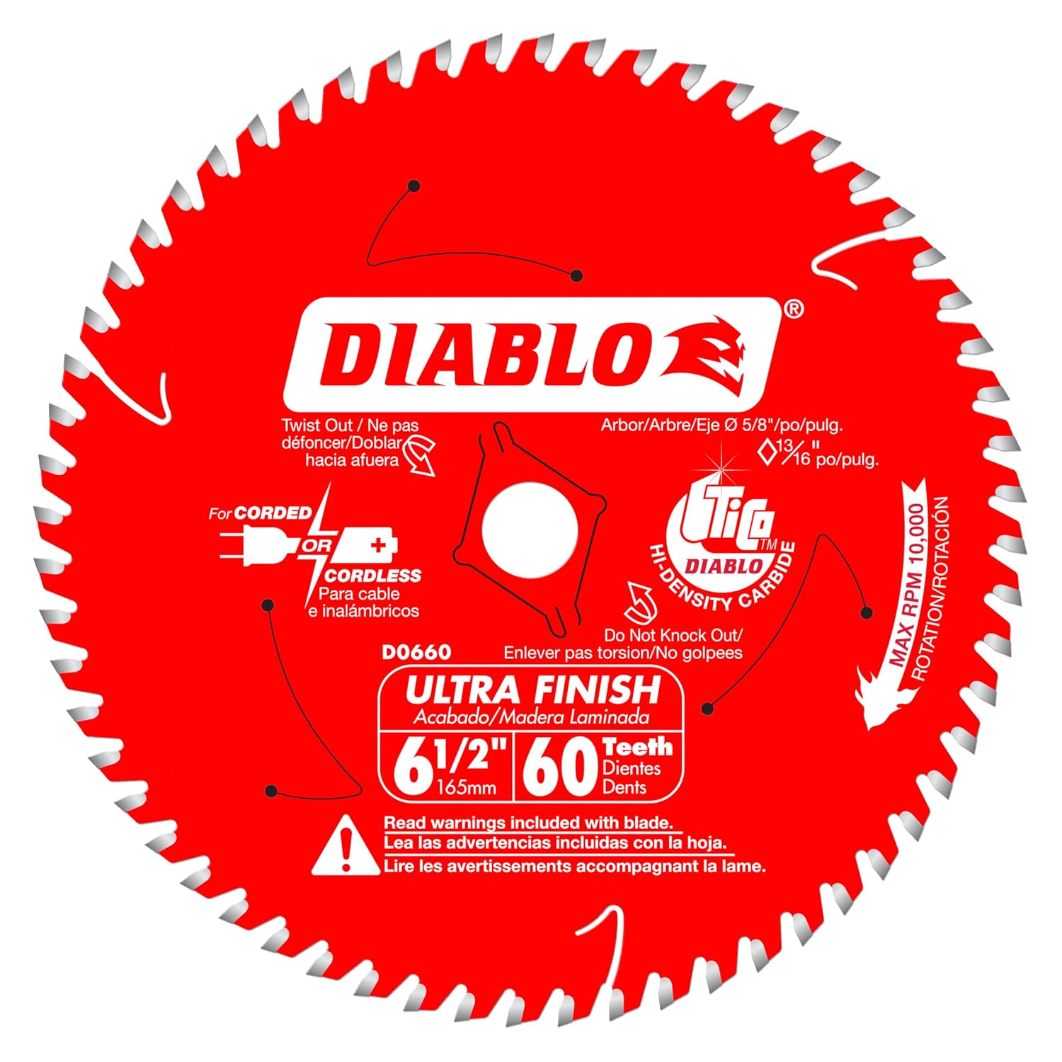 Diablo Ultra Finish Saw Blade for Wood - 6-1/2' x 60-Teeth, Tico Carbide - 10-Pack - D0660A